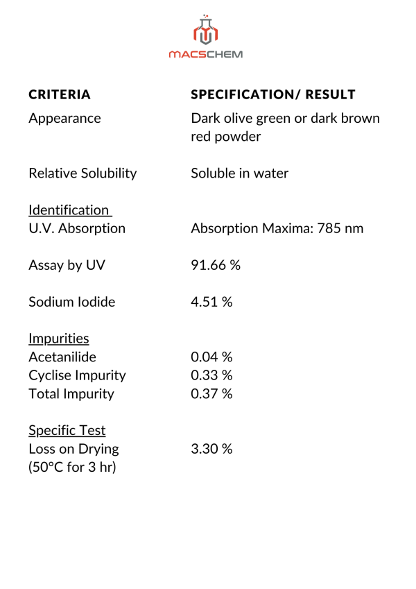 Indocyanine Green Specifications- MacsChem